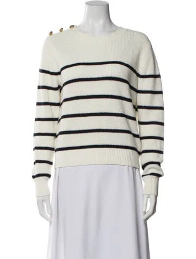 Pre-owned Veronica Beard Linen Striped Top In White