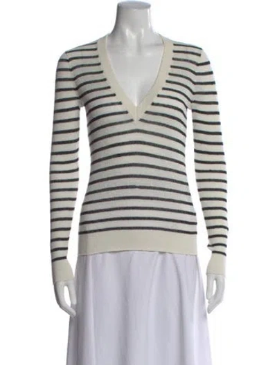 Pre-owned Veronica Beard Linen Striped Top In White