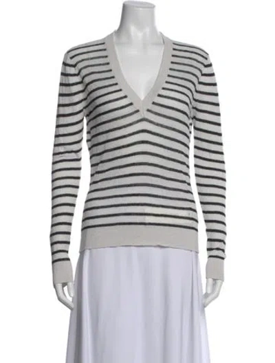 Pre-owned Veronica Beard Linen Striped Top In White