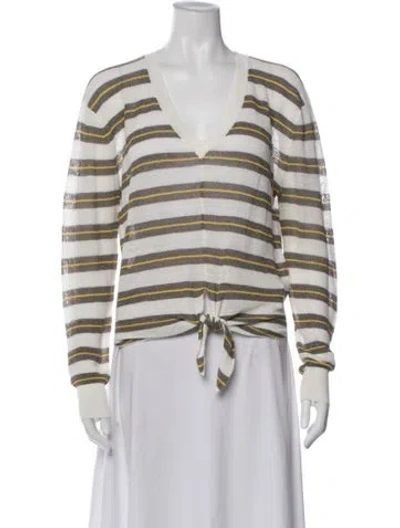 Pre-owned Veronica Beard Linen Striped Top In White
