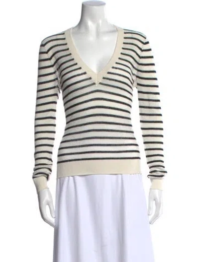 Pre-owned Veronica Beard Linen Striped Top In White