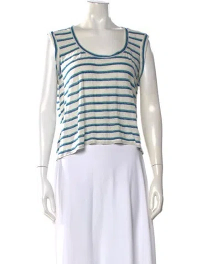 Pre-owned Veronica Beard Linen Striped Top In White