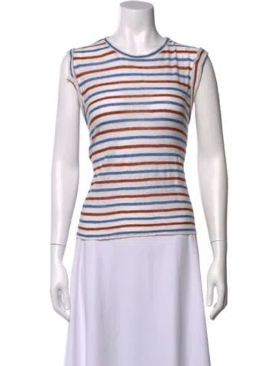 Pre-owned Veronica Beard Linen Striped Top In White