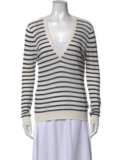 Pre-owned Veronica Beard Linen Striped Top In White