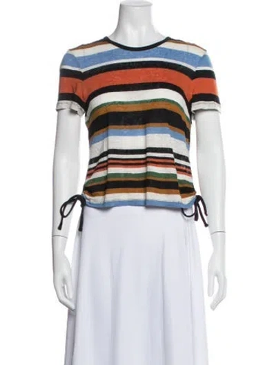 Pre-owned Veronica Beard Linen Striped Top In White