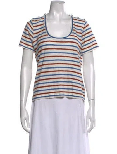Pre-owned Veronica Beard Linen Striped T-shirt W/ Tags In White