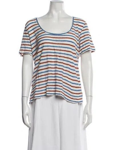 Pre-owned Veronica Beard Linen Striped T-shirt In White