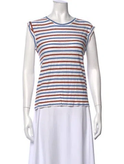 Pre-owned Veronica Beard Linen Striped T-shirt In White