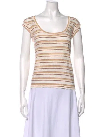Pre-owned Veronica Beard Linen Striped T-shirt In White