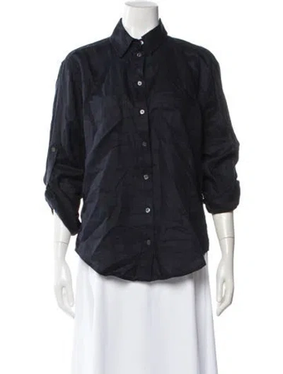 Pre-owned Veronica Beard Linen Three-quarter Sleeve Button-up Top In Blue