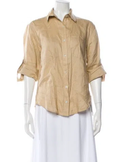 Pre-owned Veronica Beard Linen Three-quarter Sleeve Button-up Top In Neutral