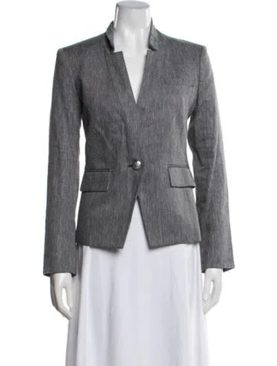 Pre-owned Veronica Beard Linen Tweed Pattern Blazer In Blue