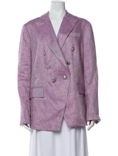 Pre-owned Veronica Beard Linen Tweed Pattern Blazer In Purple