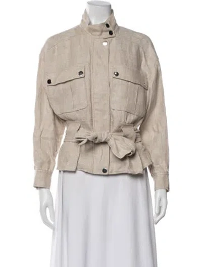 Pre-owned Veronica Beard Linen Tweed Pattern Utility Jacket In Neutral