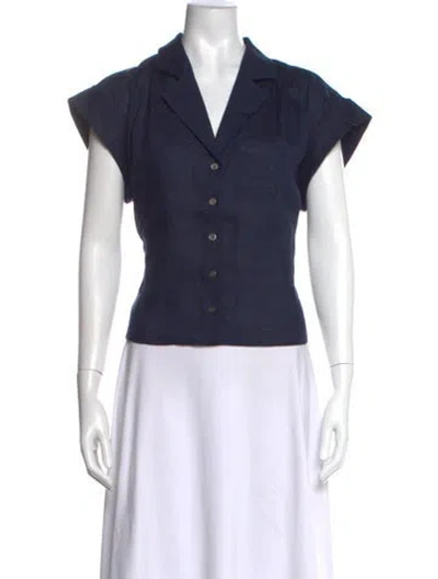 Pre-owned Veronica Beard Linen V-neck Blouse In Blue
