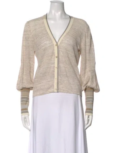 Pre-owned Veronica Beard Linen V-neck Blouse In Neutral