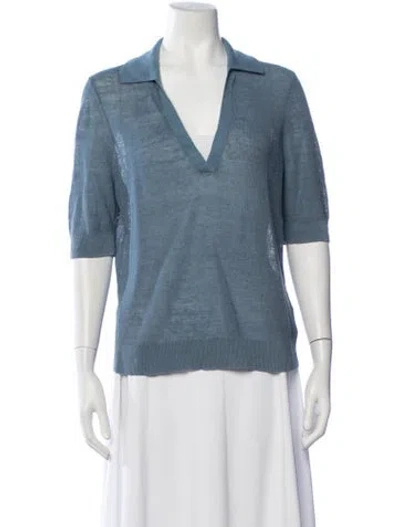 Pre-owned Veronica Beard Linen V-neck Polo In Blue