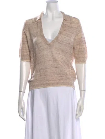 Pre-owned Veronica Beard Linen V-neck Polo In Neutrals