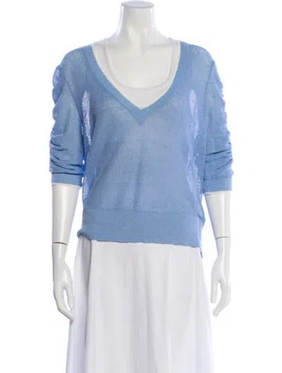 Pre-owned Veronica Beard Linen V-neck Sweater In Blue