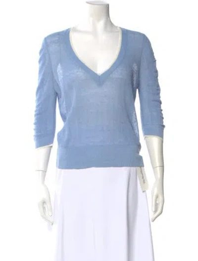 Pre-owned Veronica Beard Linen V-neck Sweater In Blue