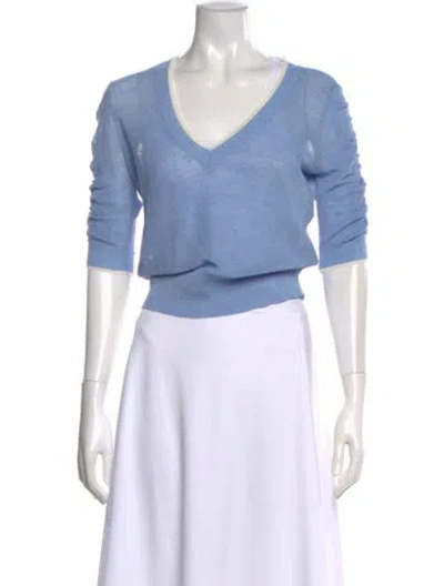 Pre-owned Veronica Beard Linen V-neck Sweater In Blue