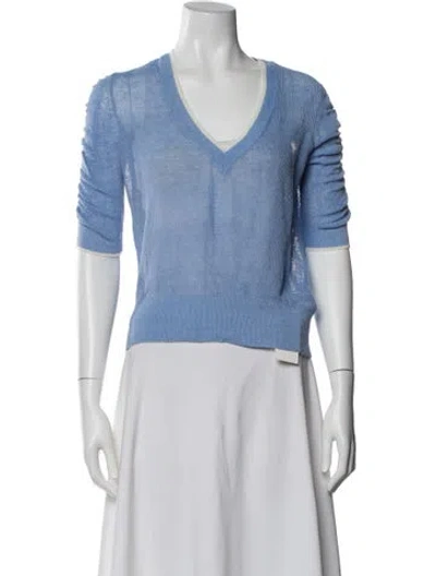 Pre-owned Veronica Beard Linen V-neck Sweater In Blue