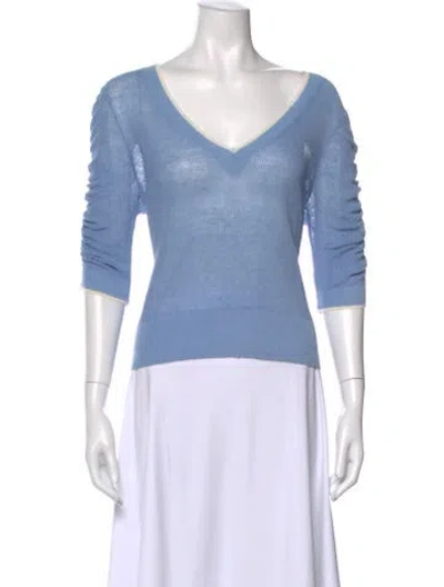 Pre-owned Veronica Beard Linen V-neck Sweater In Blue