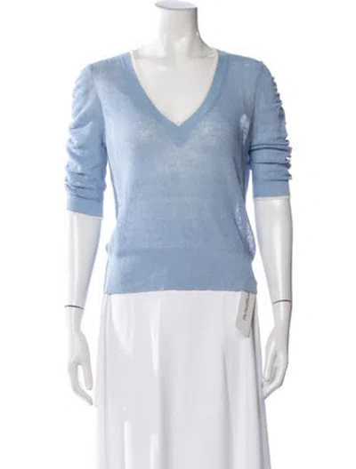 Pre-owned Veronica Beard Linen V-neck Sweater In Blue