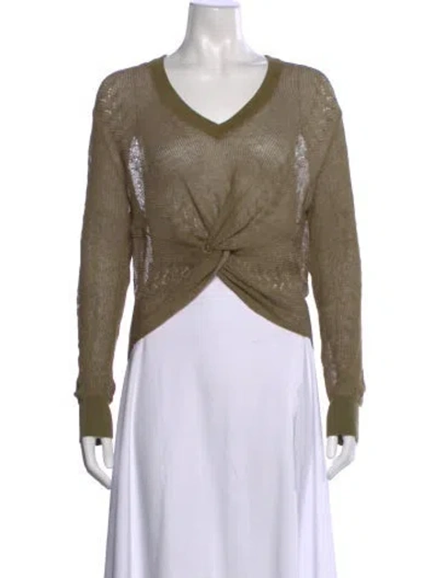 Pre-owned Veronica Beard Linen V-neck Sweater In Green