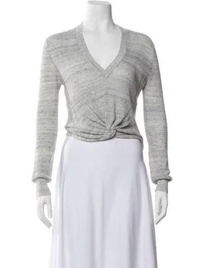 Pre-owned Veronica Beard Linen V-neck Sweater In Grey