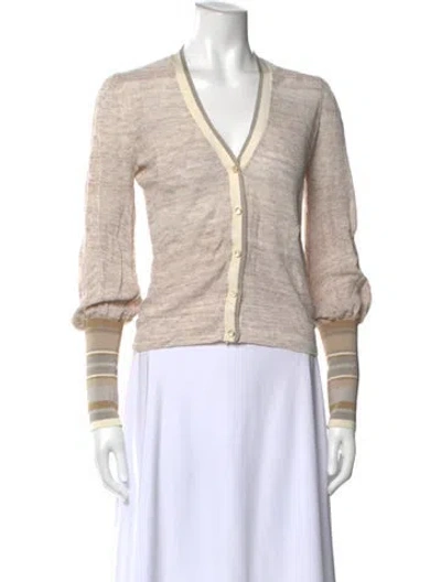 Pre-owned Veronica Beard Linen V-neck Sweater In Neutral