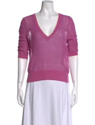 Pre-owned Veronica Beard Linen V-neck Sweater In Pink