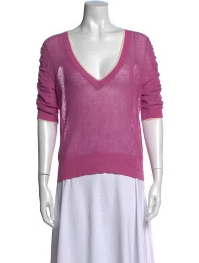 Pre-owned Veronica Beard Linen V-neck Sweater In Pink