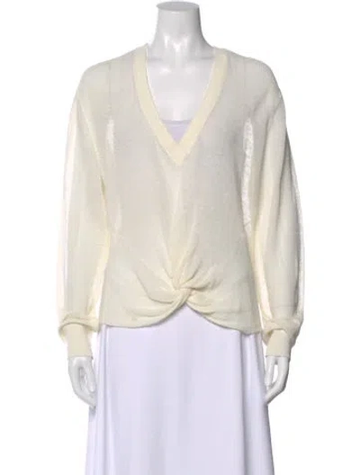 Pre-owned Veronica Beard Linen V-neck Sweater In White