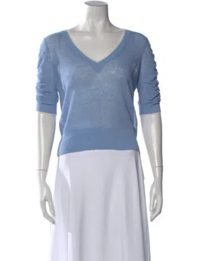 Pre-owned Veronica Beard Linen V-neck Top In Blue