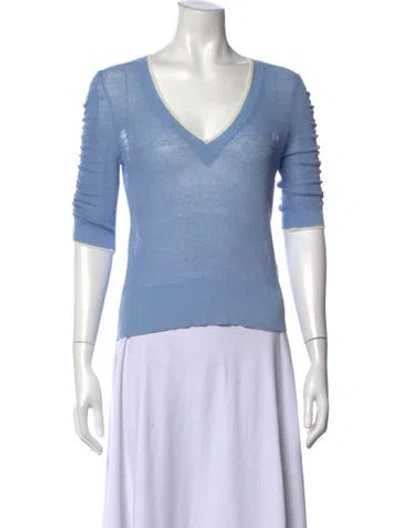 Pre-owned Veronica Beard Linen V-neck Top In Blue