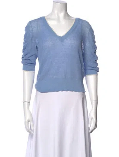 Pre-owned Veronica Beard Linen V-neck Top In Blue
