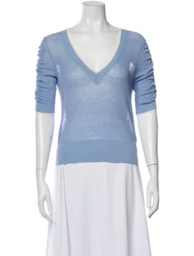 Pre-owned Veronica Beard Linen V-neck Top In Multi