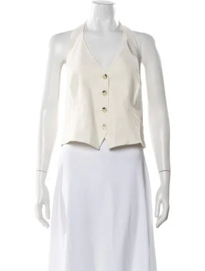 Pre-owned Veronica Beard Linen V-neck Top In Neutral