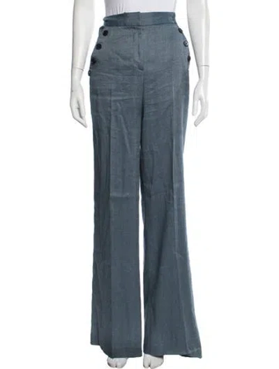 Pre-owned Veronica Beard Linen Wide Leg Pants In Blue