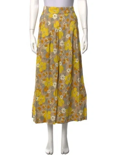 Pre-owned Veronica Beard Linen Wide Leg Pants In Neutrals/yellow