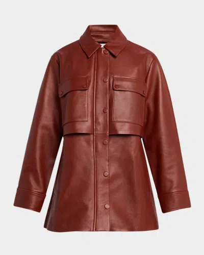 Veronica Beard Liora Leather Dickey Coat In Red