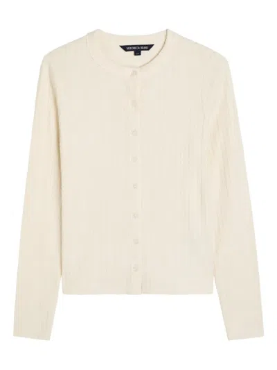 Veronica Beard Womens Ecru Lira Pointelle Knitted Cardigan Xs In White