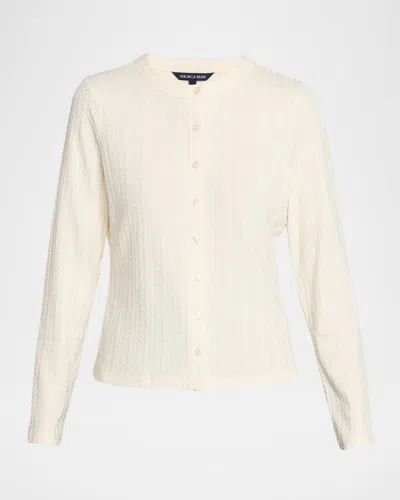 Veronica Beard Lira Pointelle Crewneck Cardigan In White