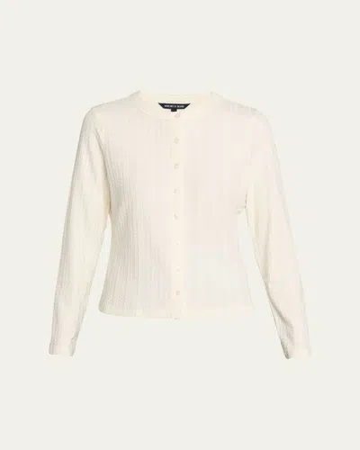 Veronica Beard Lira Pointelle Crewneck Cardigan In Nude
