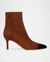 Veronica Beard Lisa Cap Toe Bootie In Cedar Brown Suede