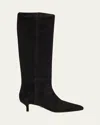 Veronica Beard Lisa Suede Kitten-heel Knee Boots In Black