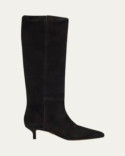 Veronica Beard Lisa Suede Kitten-heel Knee Boots In Black