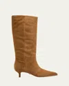 Veronica Beard Lisa Suede Kitten-heel Knee Boots In Brown