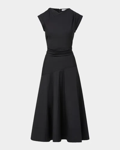 Veronica Beard Lisette Drop-waist Stretch Cotton Midi Dress In Black